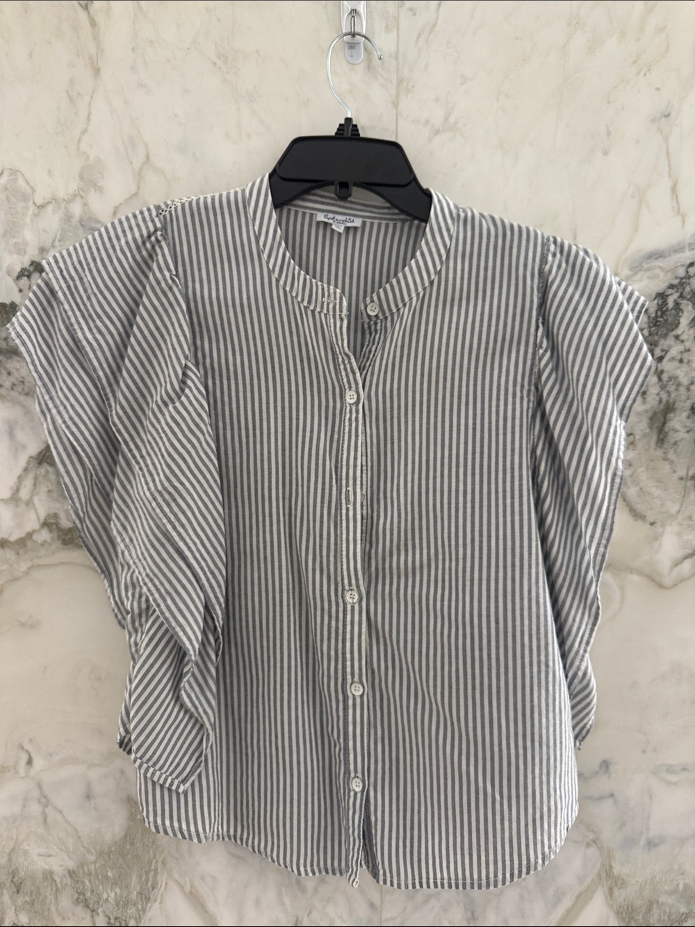 Splendid Gray & White Striped Button-Up Top